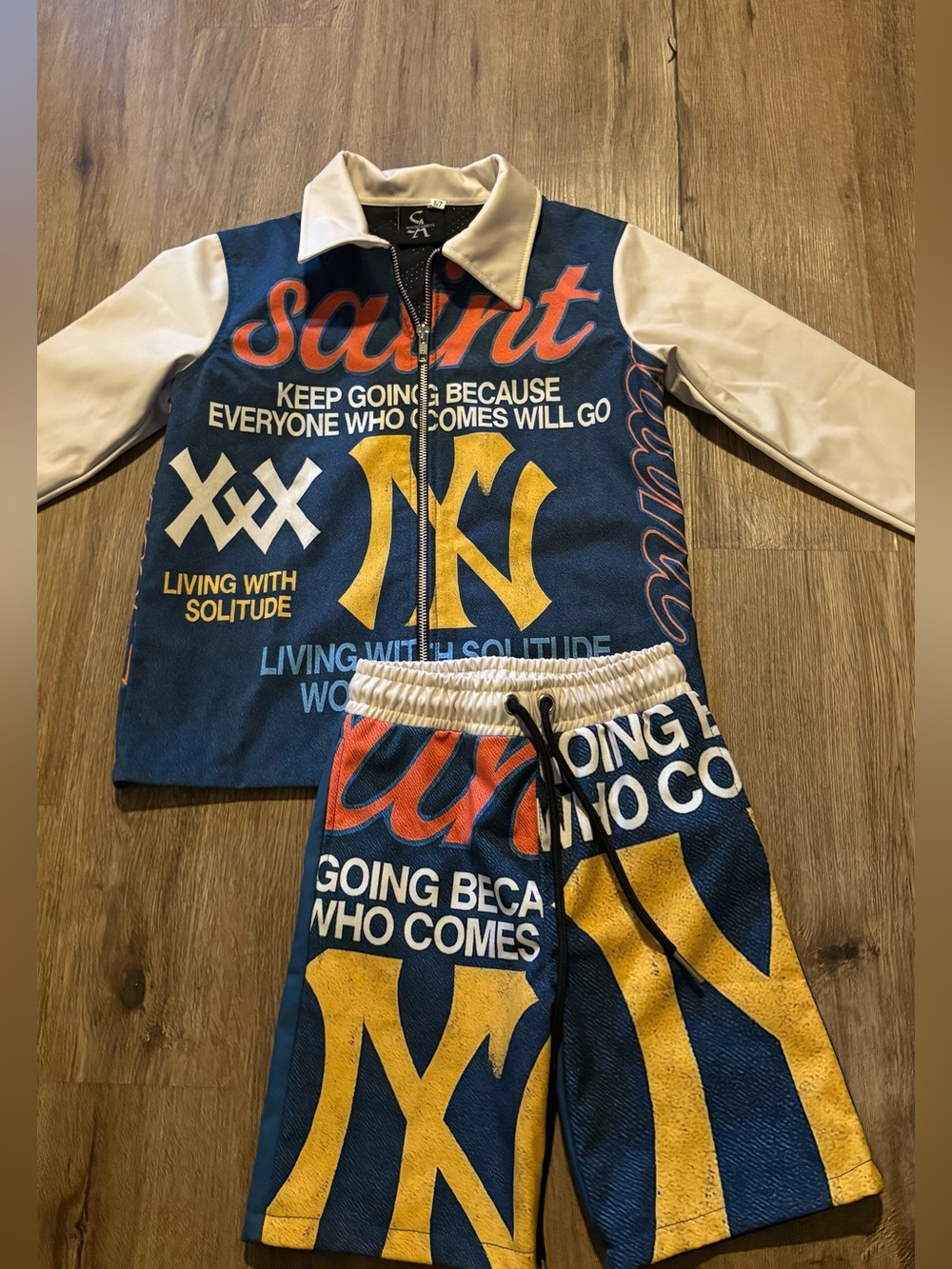 Blue & Yellow Kids Matching Set with White Sleeves